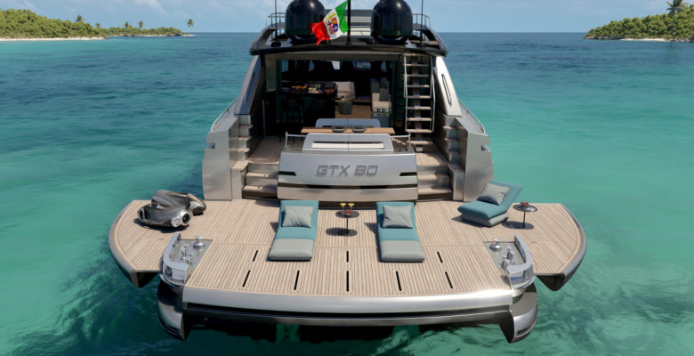 the Pershing GTX80 yacht has opening platforms