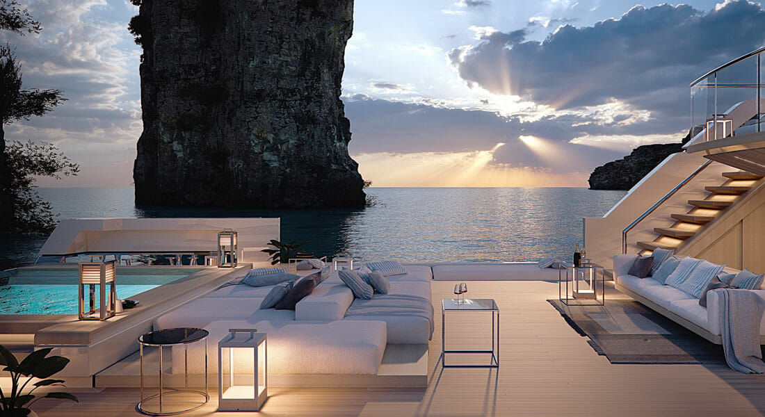 the Sanlorenzo X-Space is a superyacht with an open-air living room